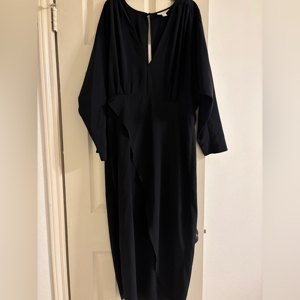 TOPSHOP V-neck Long Sleeve Midi Dress In Black Multi